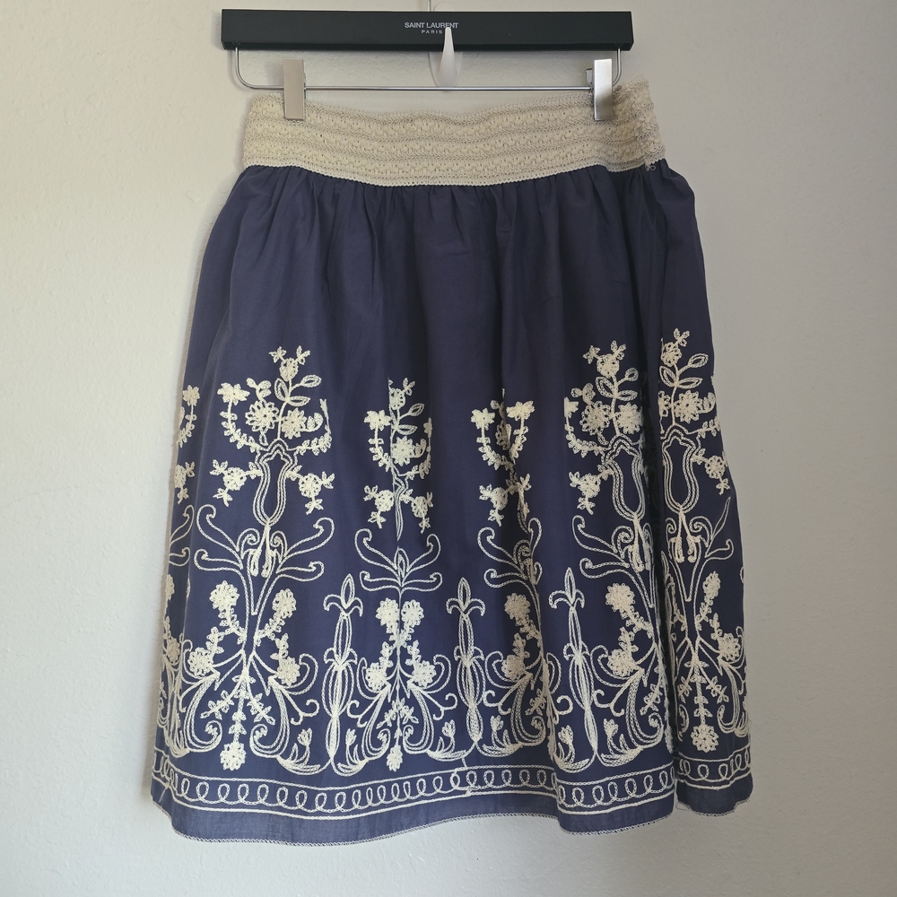Navy Blue Embroidered Skirt